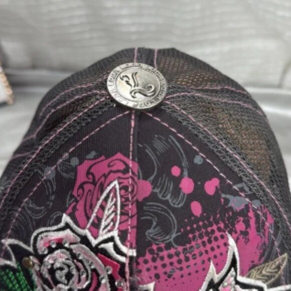 (W4) Leader LOGA Adjustable Vintage Cap with Beaded and Distressed Flower Design - Picture 3 of 9